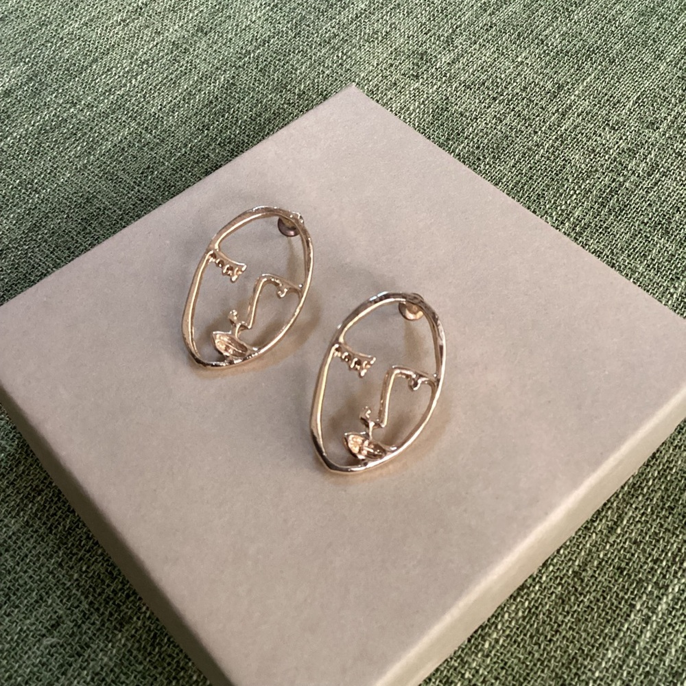 Abstract Face Earrings in Gold- post backing